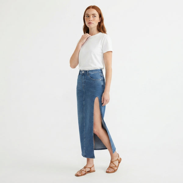 SoHo Highline Denim Midi Skirt