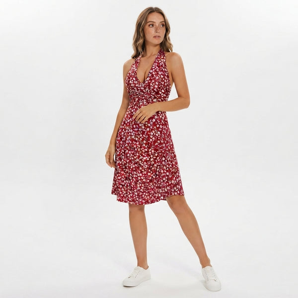 Cherry Daisy Halter Midi Dress