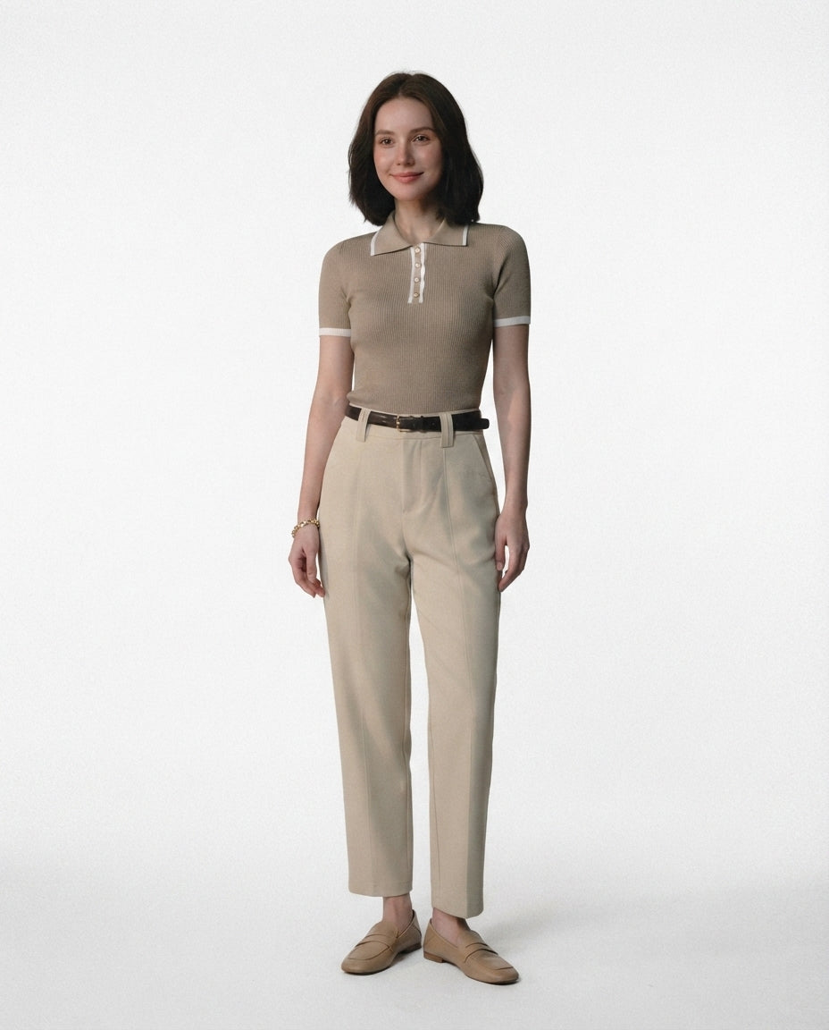 Ribbed Knit Polo Top