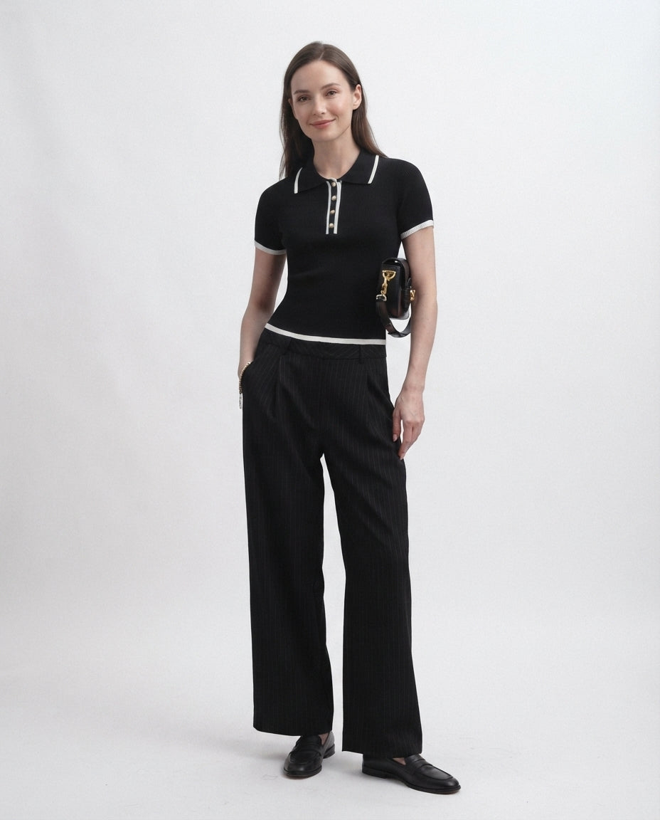 Ribbed Knit Polo Top