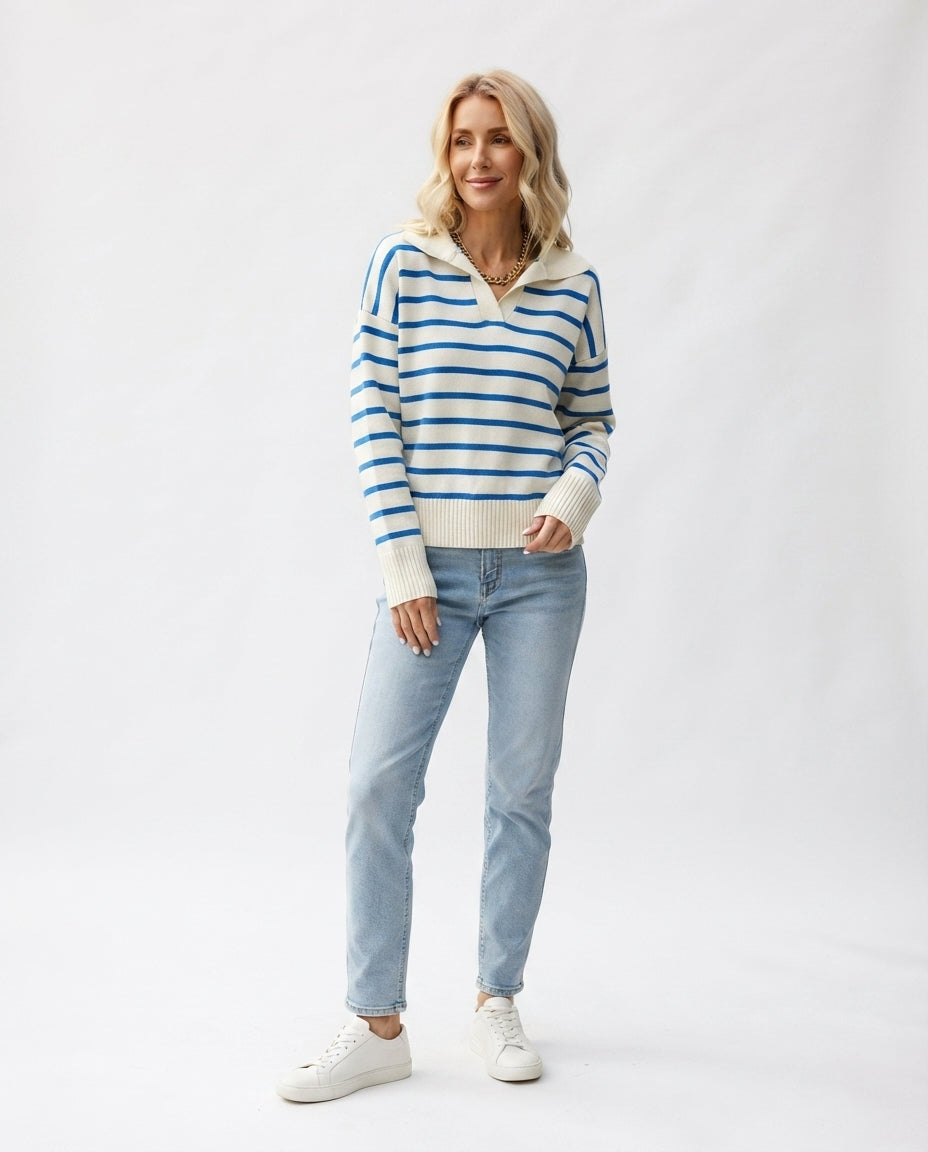 Striped Polo Collar Sweater