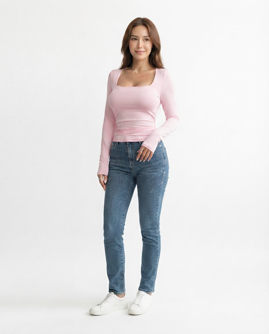 Square Neck Long Sleeve Top