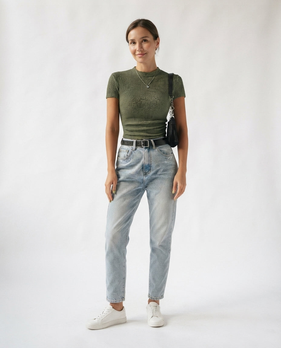 Textured Crew Neck T-Shirt