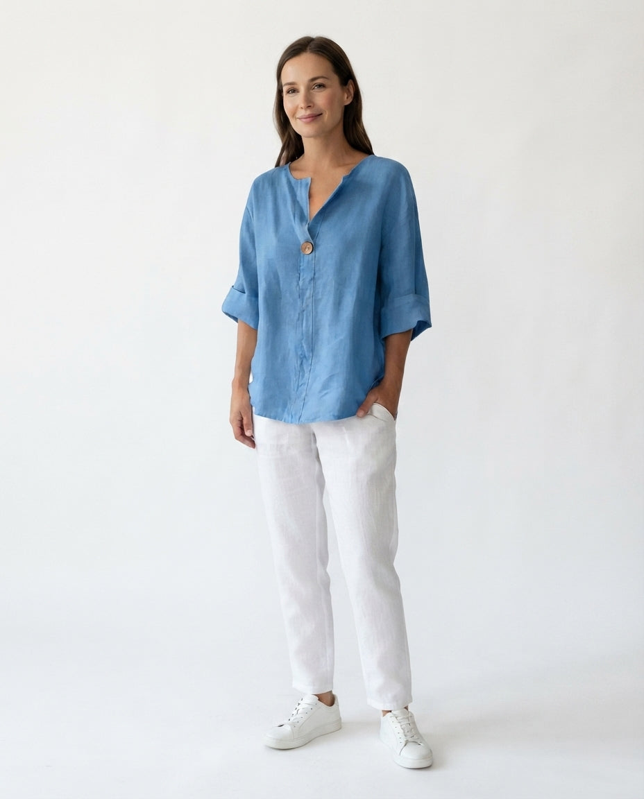 Button Front V Neck Blouse