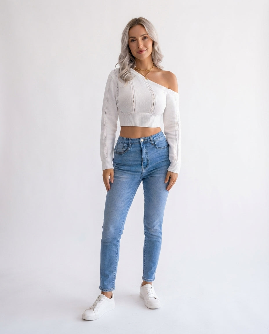 Off Shoulder Knit Crop Top
