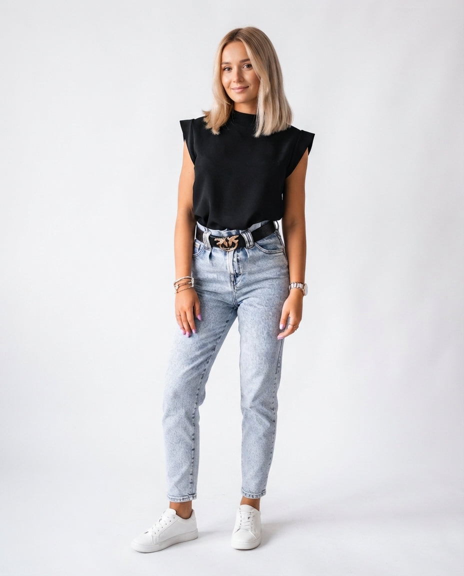 Padded Shoulder Mock Neck Top