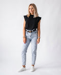 Padded Shoulder Mock Neck Top
