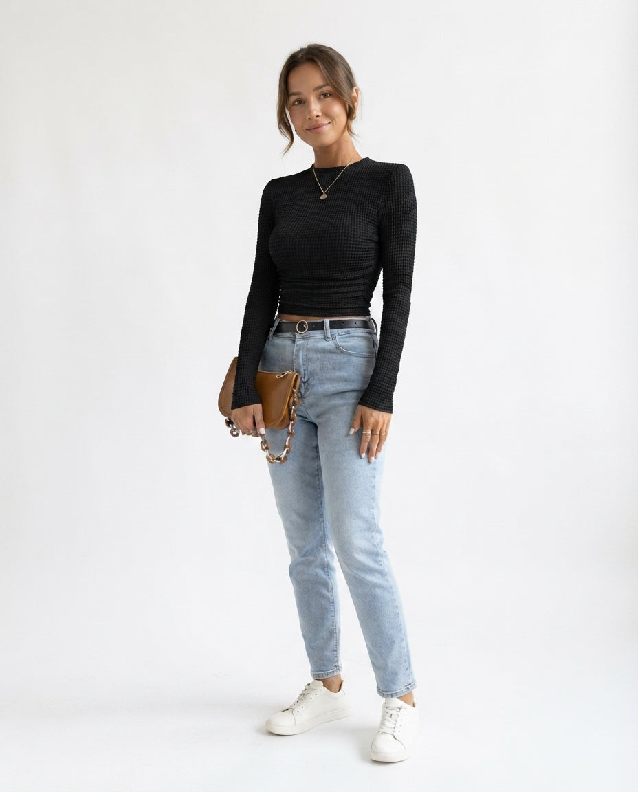Waffle Knit Long Sleeve Top