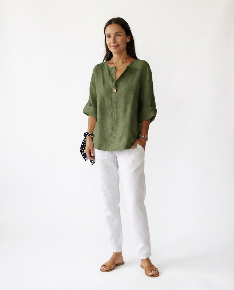 Button Front V Neck Blouse