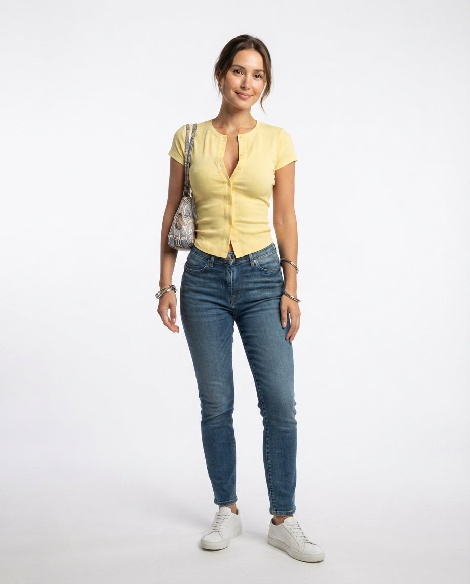 Ribbed Button Front Top