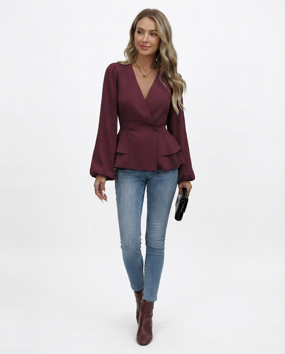 Double Breasted Peplum Blouse