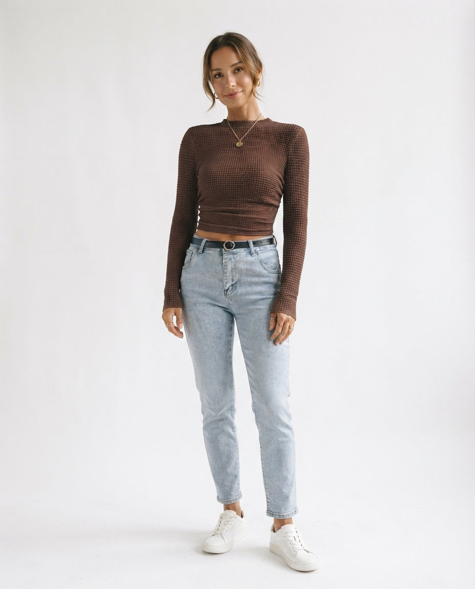 Waffle Knit Long Sleeve Top