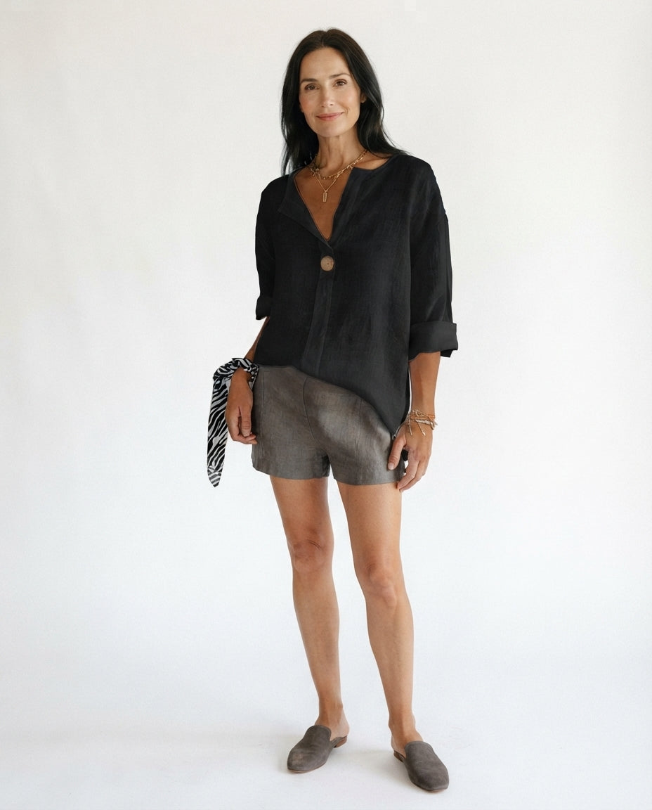 Button Front V Neck Blouse