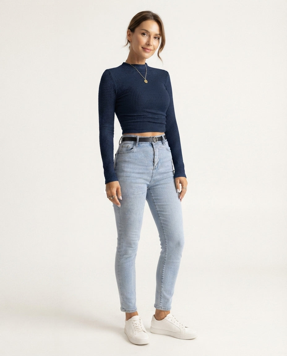 Waffle Knit Long Sleeve Top