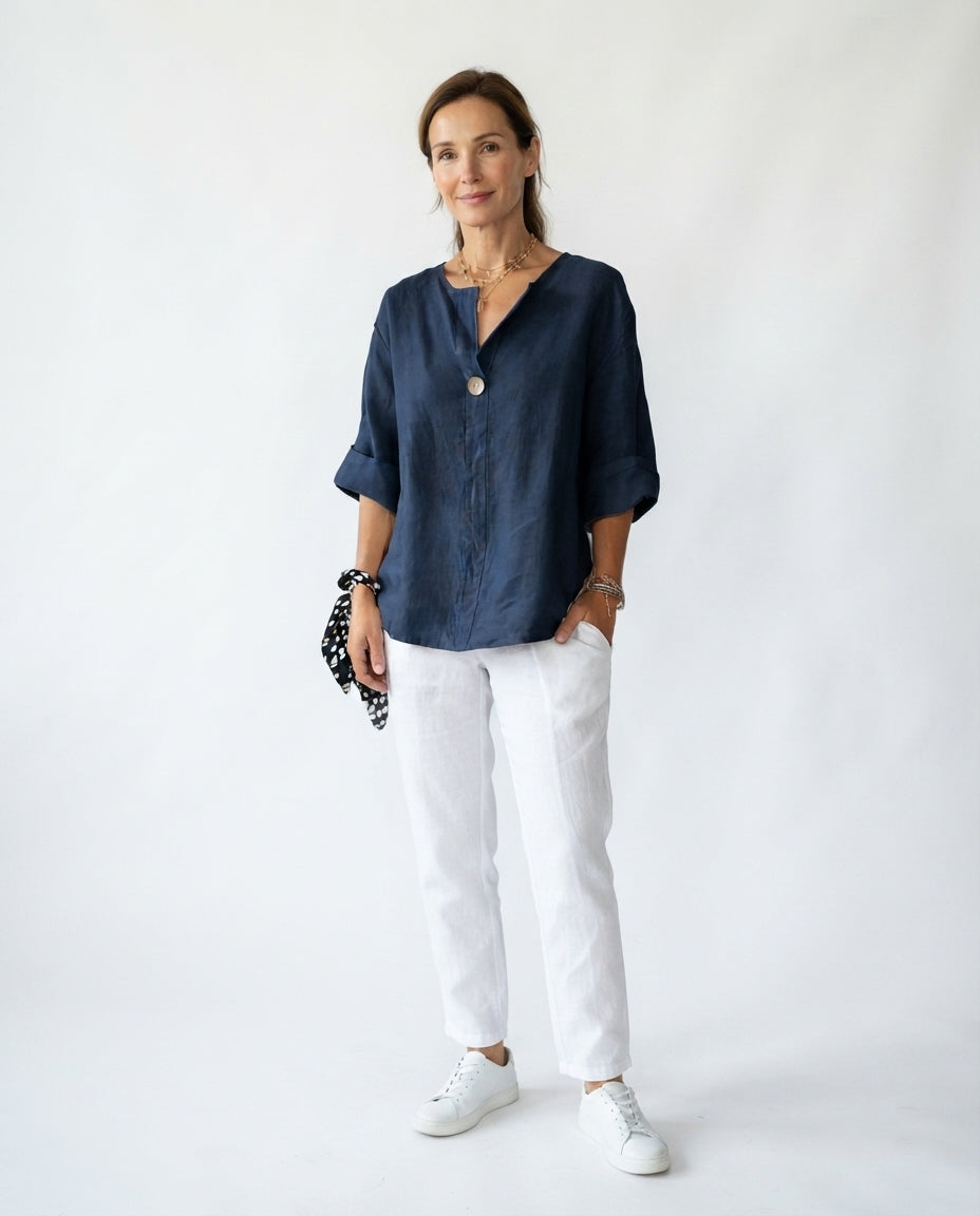 Button Front V Neck Blouse