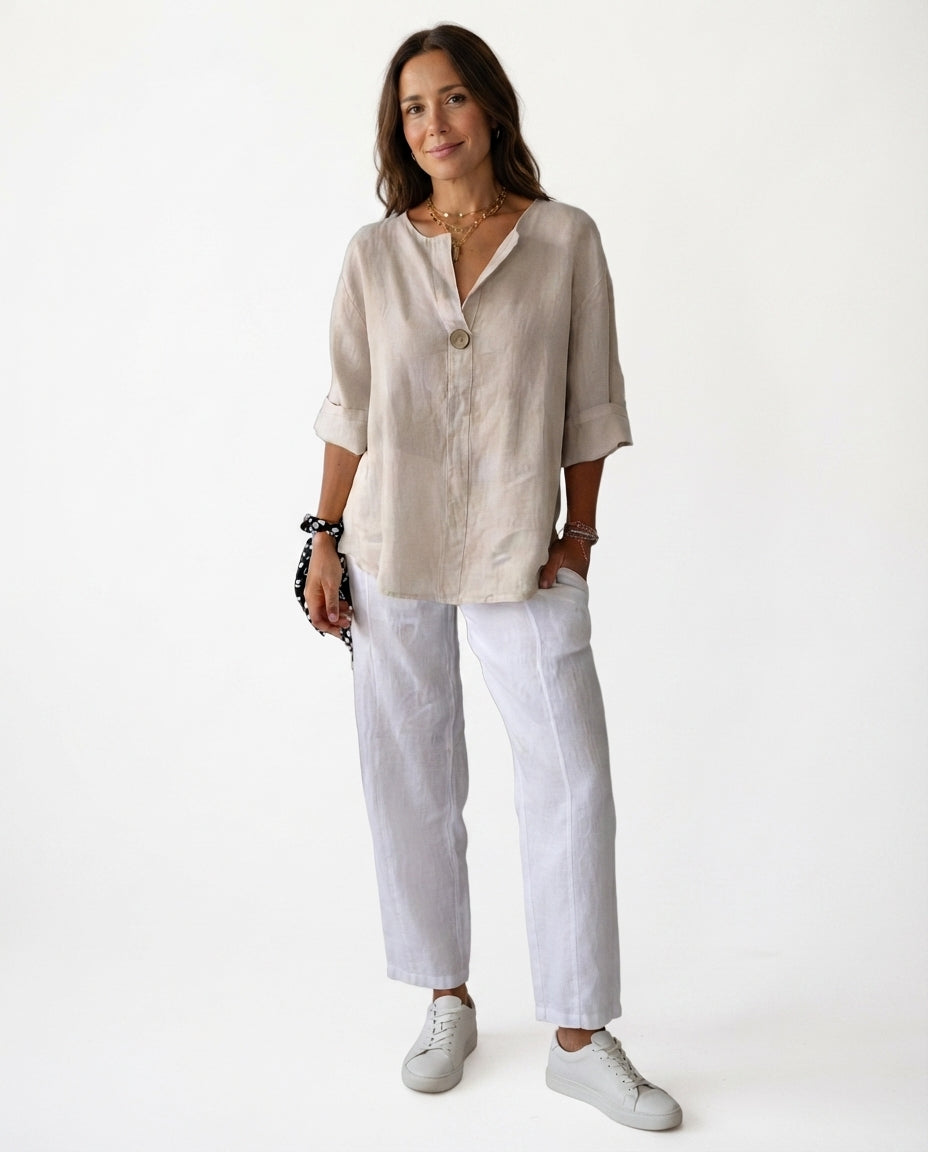 Button Front V Neck Blouse