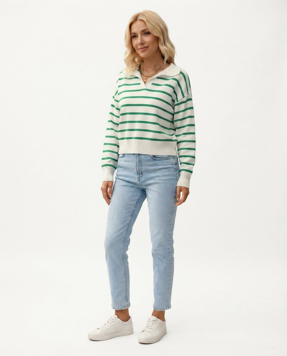 Striped Polo Collar Sweater