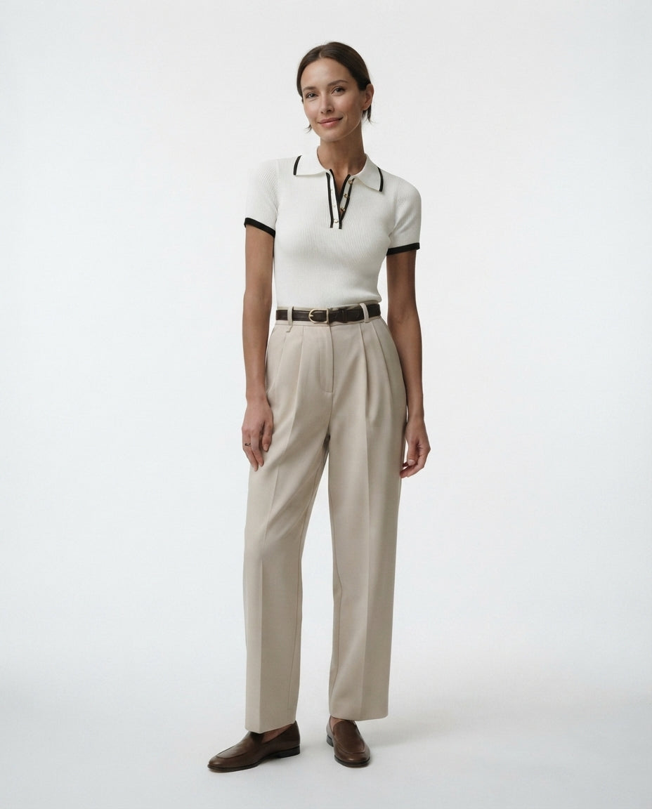 Ribbed Knit Polo Top