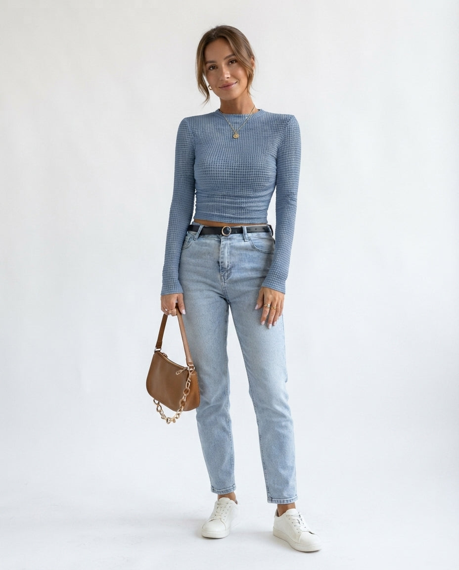 Waffle Knit Long Sleeve Top