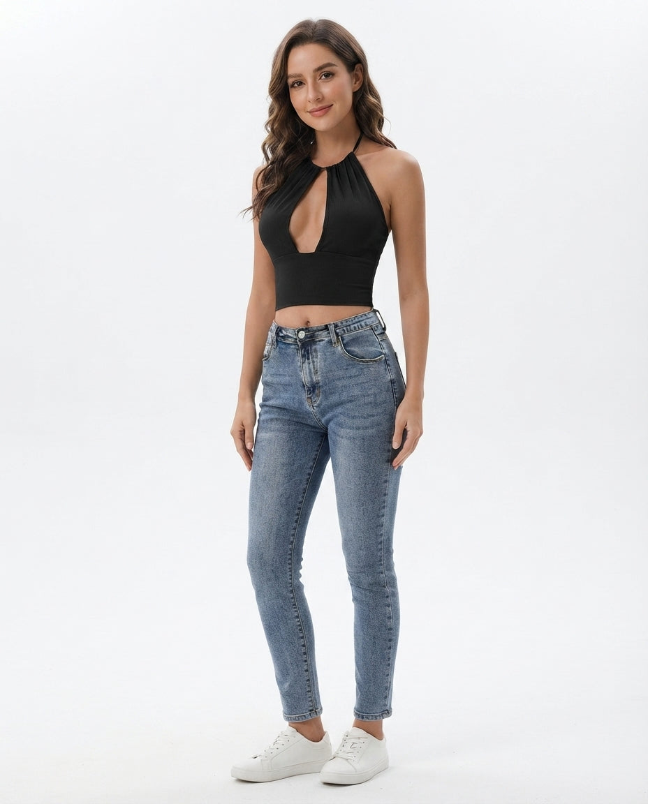 Halter Neck Ribbed Crop Top