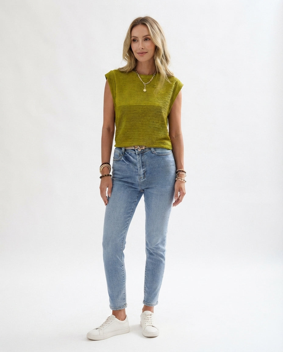 Textured Crew Neck Tank