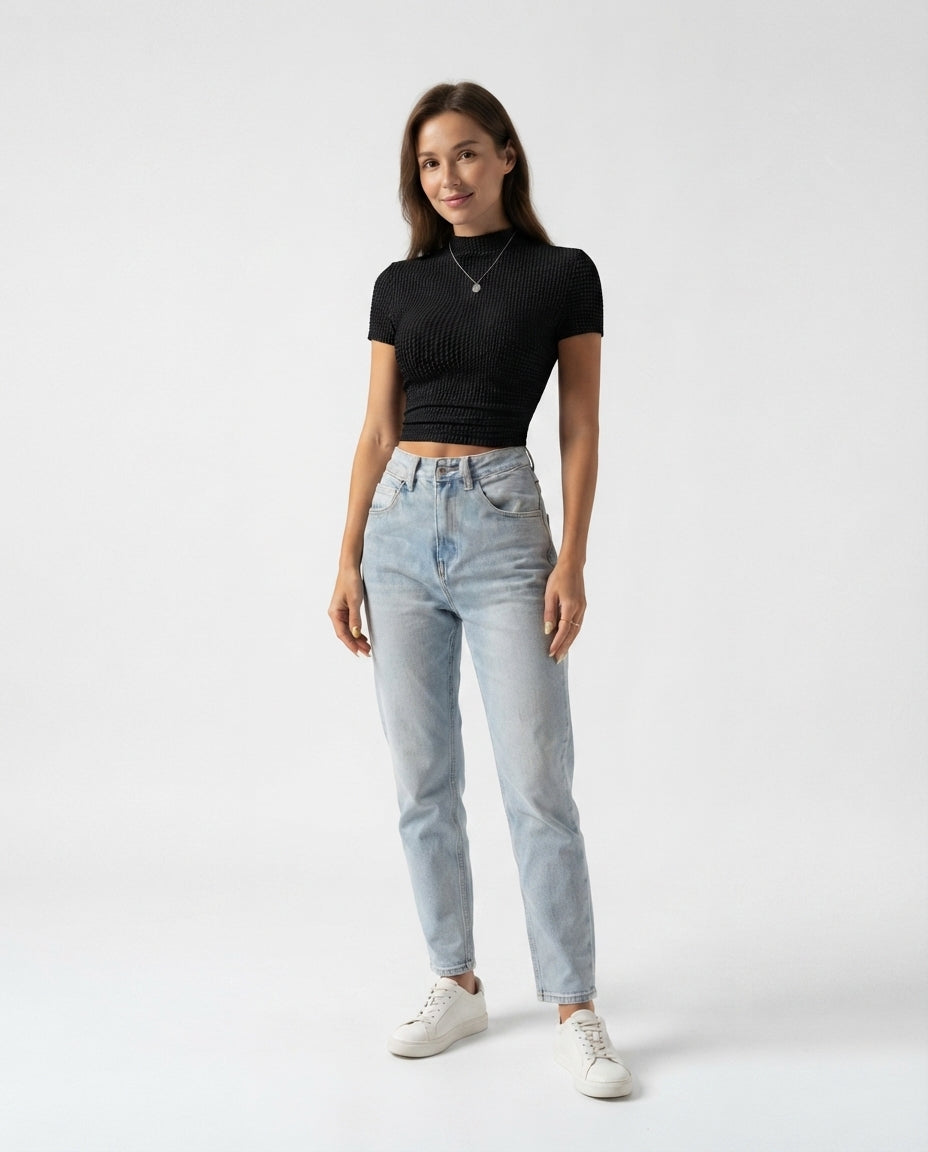 Textured Crew Neck T-Shirt