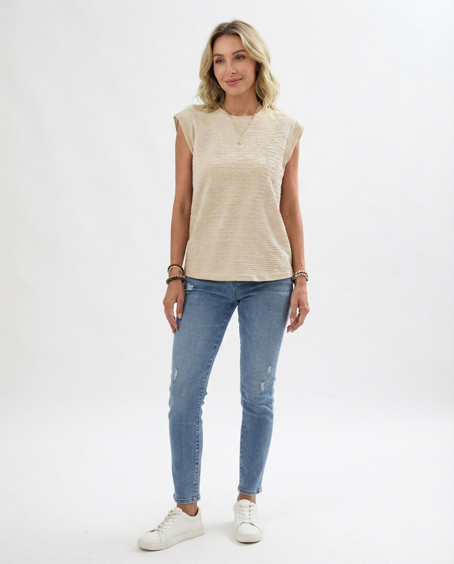 Textured Crew Neck Tank