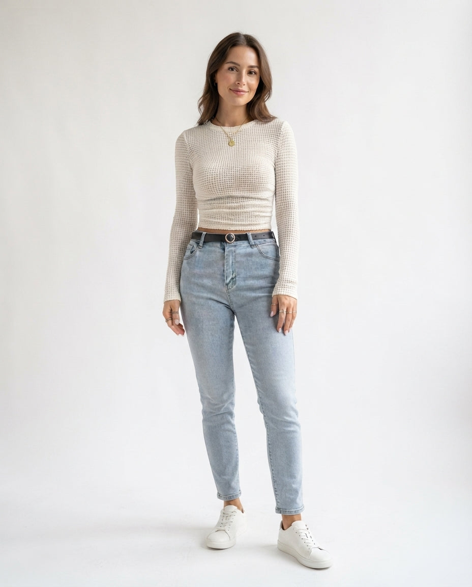 Waffle Knit Long Sleeve Top