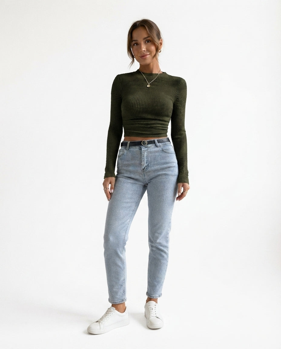 Waffle Knit Long Sleeve Top