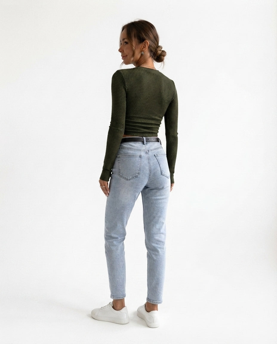 Waffle Knit Long Sleeve Top