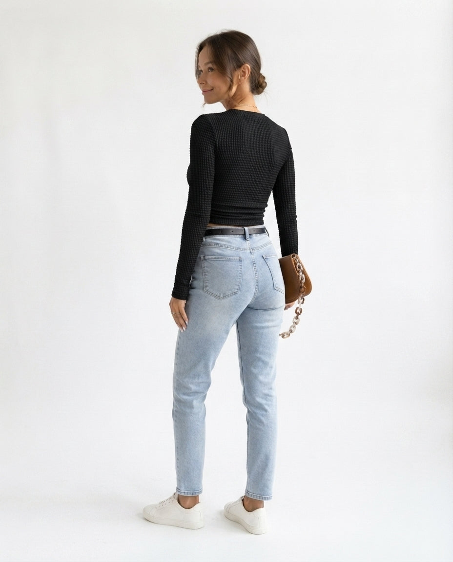 Waffle Knit Long Sleeve Top