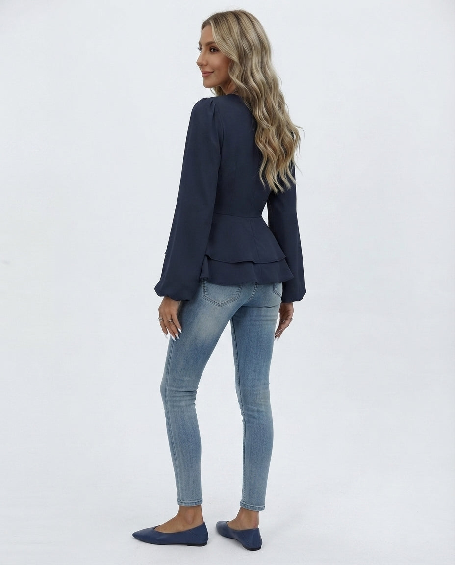 Double Breasted Peplum Blouse