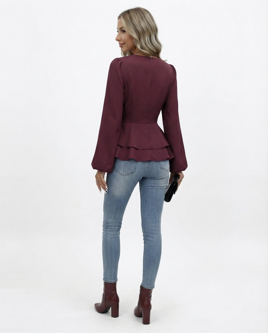 Double Breasted Peplum Blouse