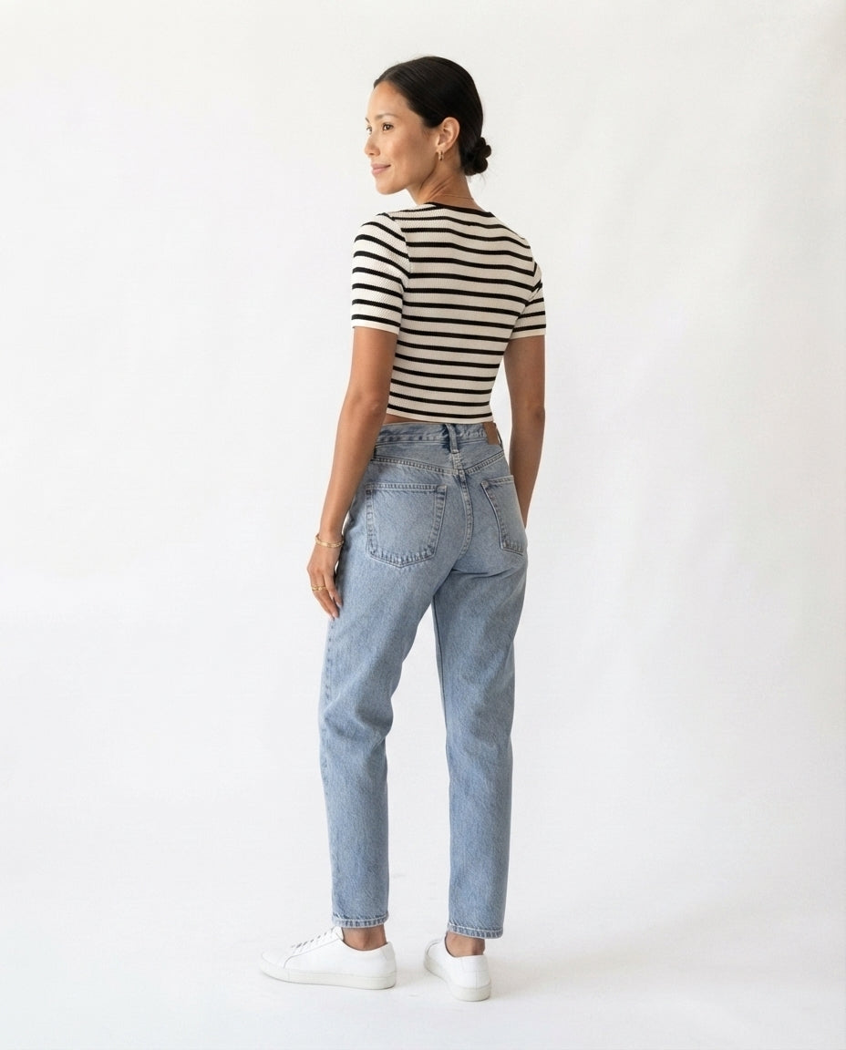 Tie Front Striped Knit Top