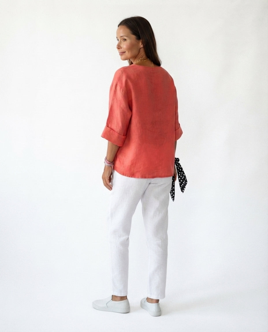Button Front V Neck Blouse