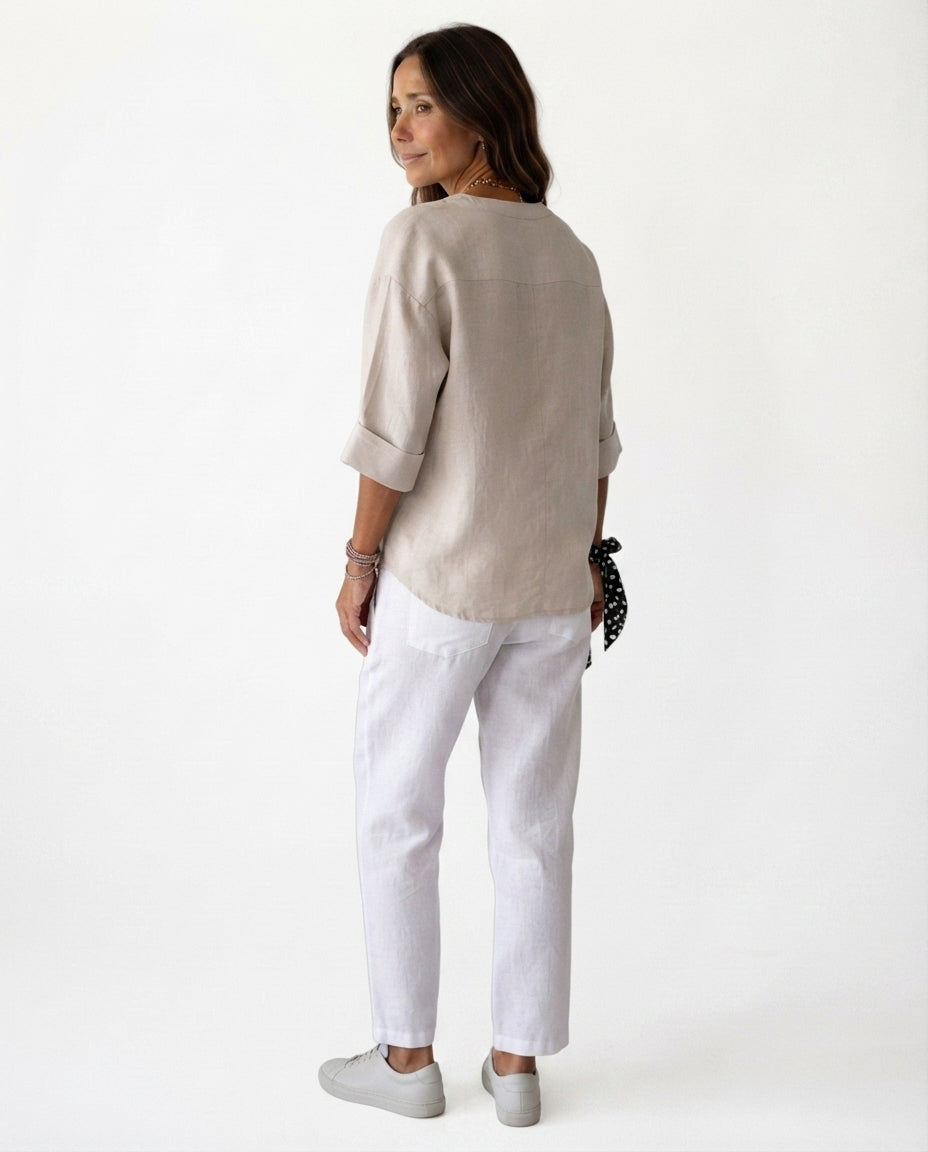 Button Front V Neck Blouse
