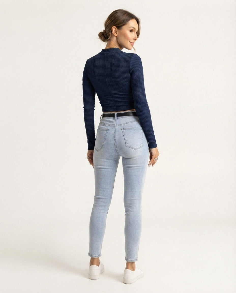 Waffle Knit Long Sleeve Top
