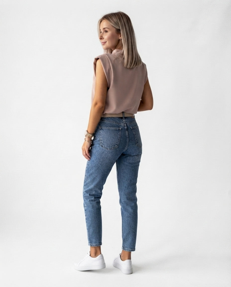 Padded Shoulder Mock Neck Top
