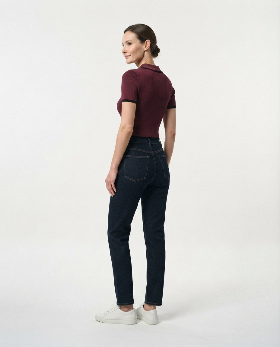 Ribbed Knit Polo Top