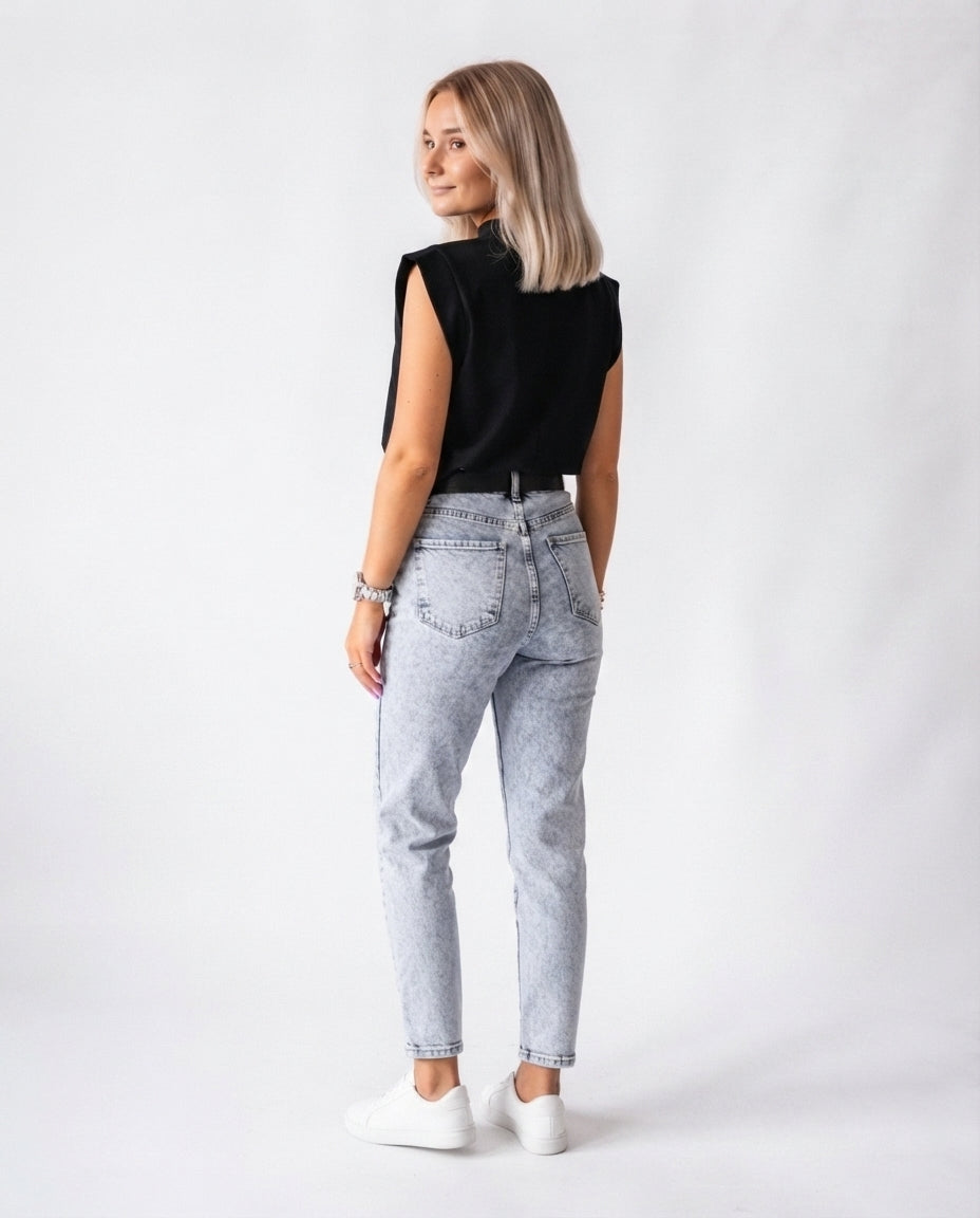 Padded Shoulder Mock Neck Top