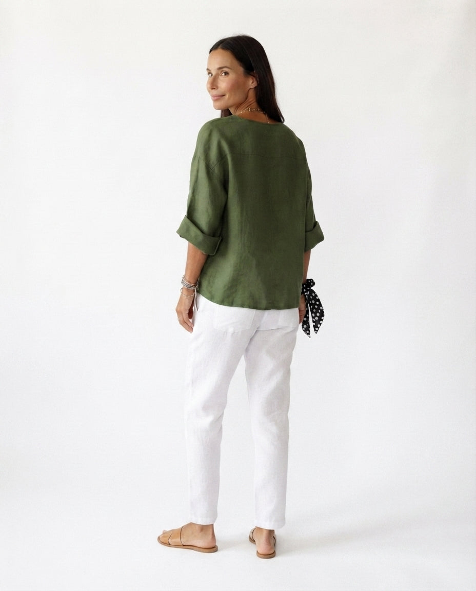 Button Front V Neck Blouse