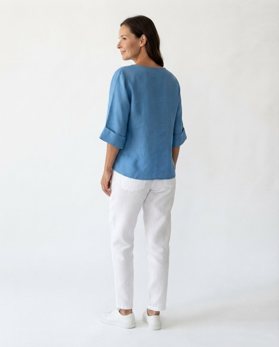 Button Front V Neck Blouse