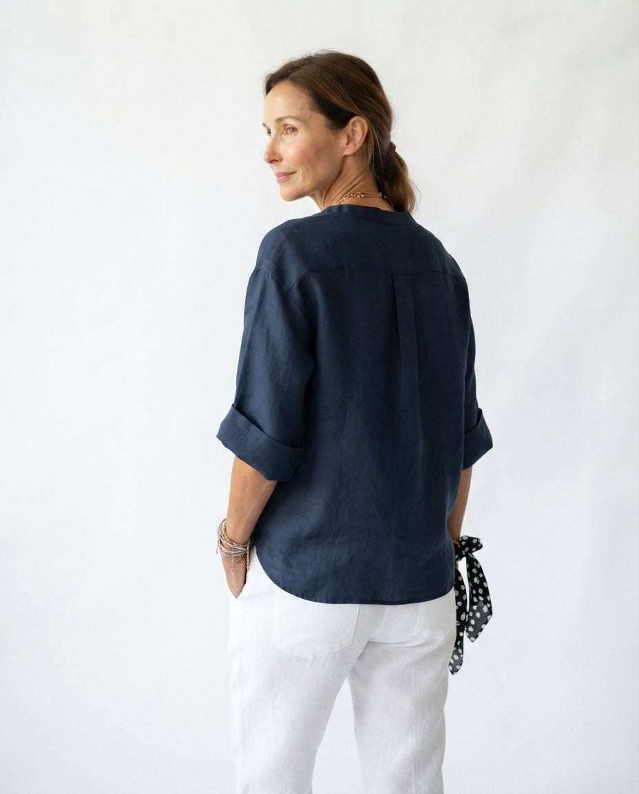 Button Front V Neck Blouse