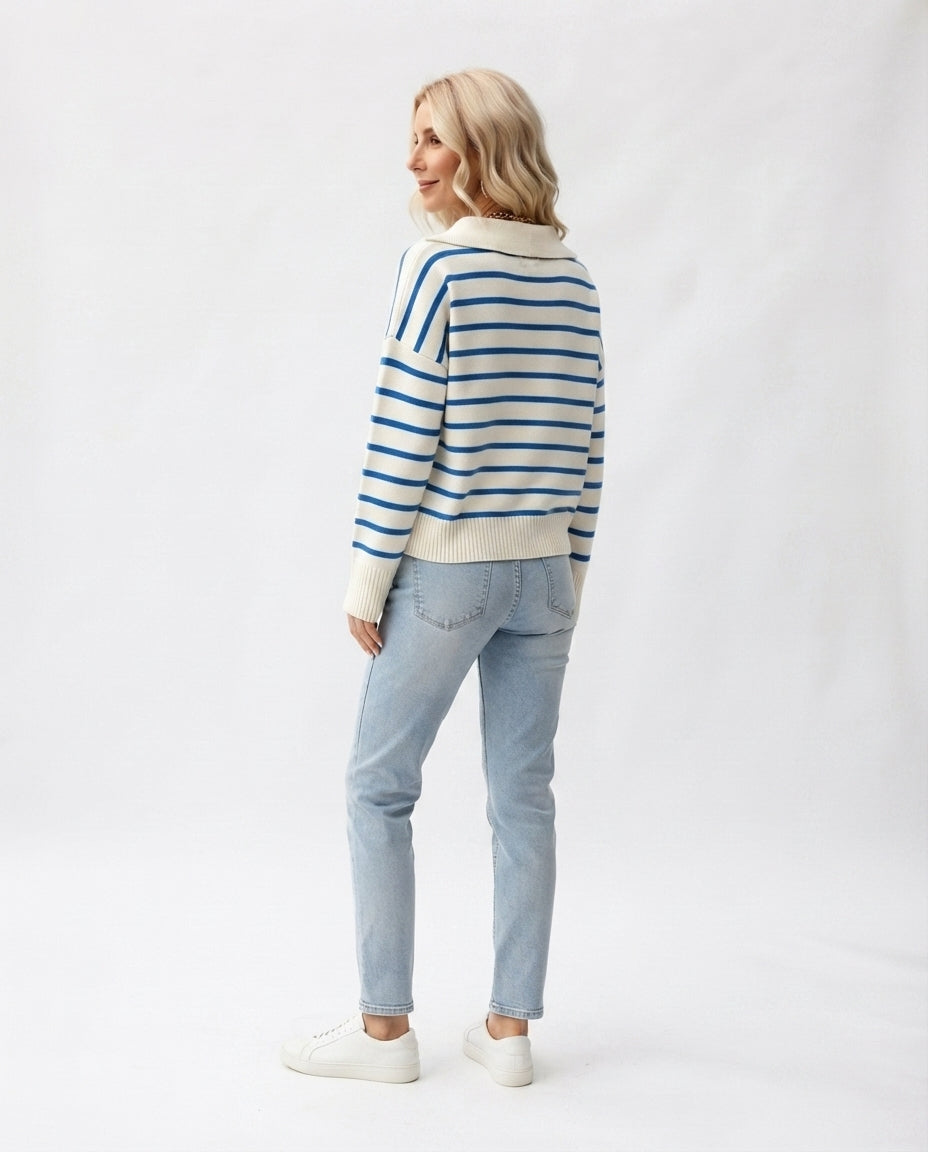Striped Polo Collar Sweater