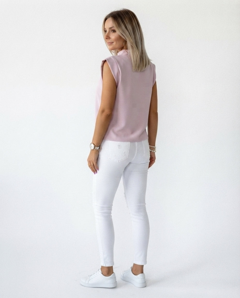 Padded Shoulder Mock Neck Top