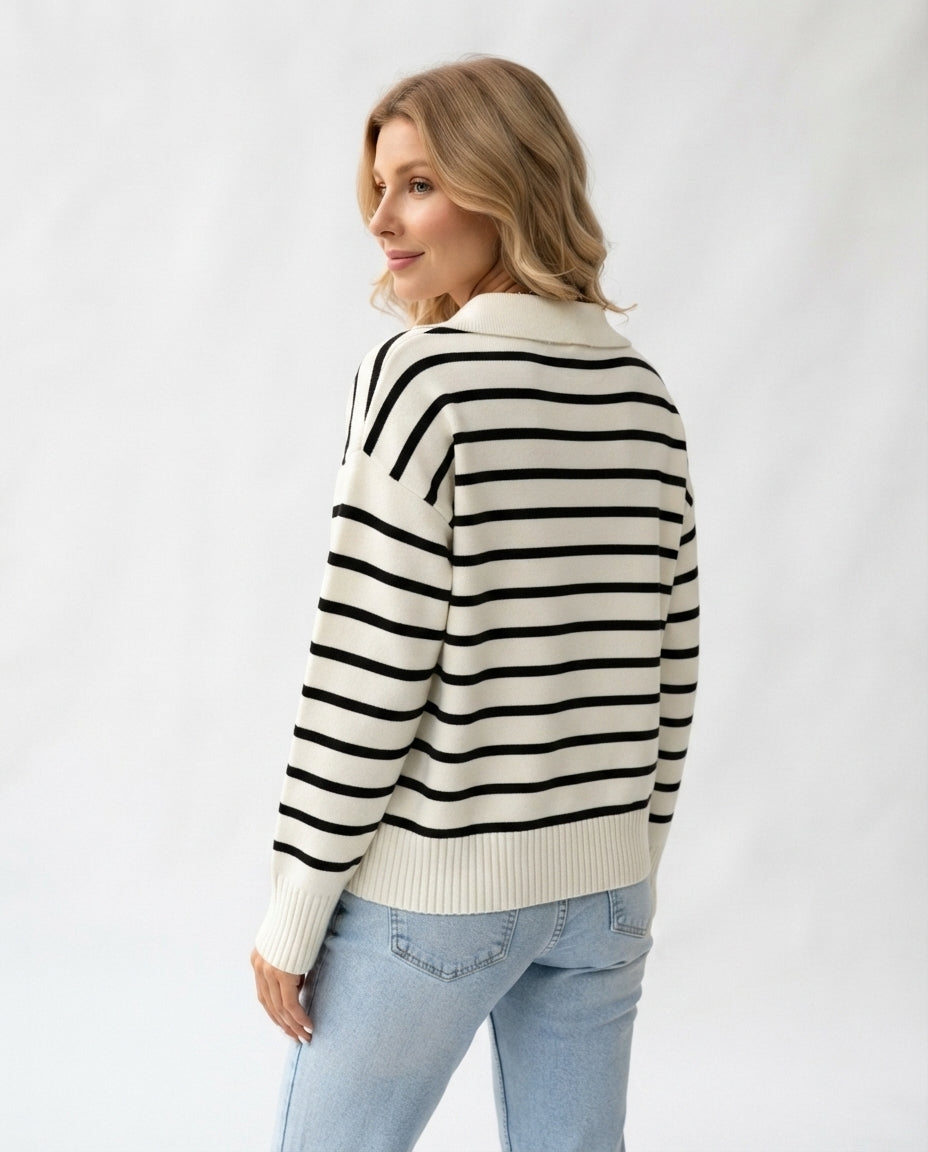 Striped Polo Collar Sweater