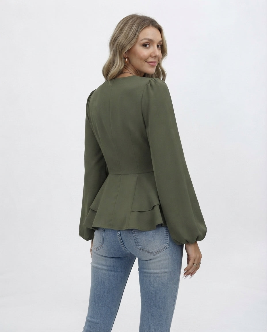 Double Breasted Peplum Blouse