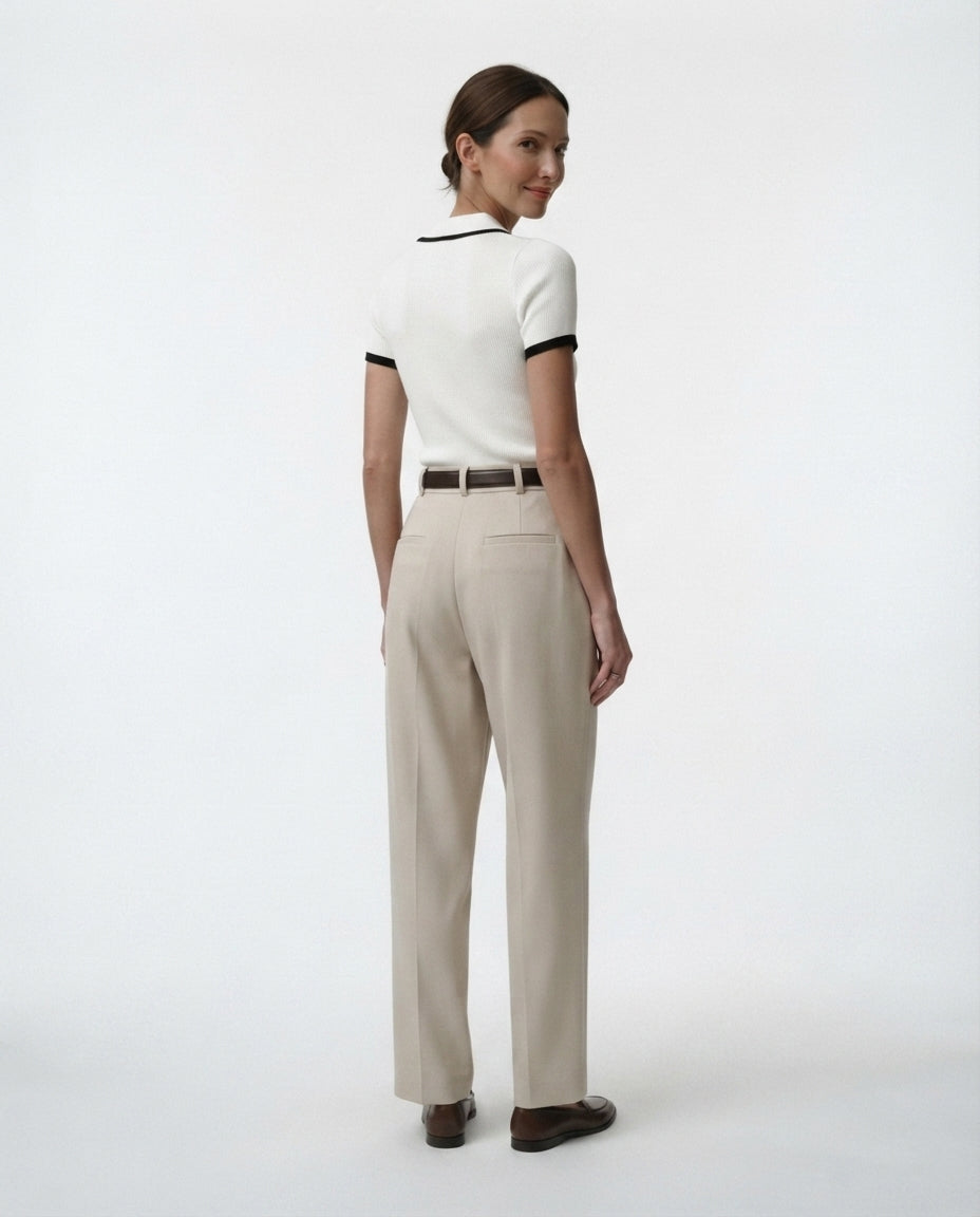 Ribbed Knit Polo Top