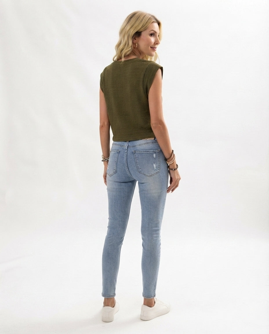 Textured Crew Neck Tank