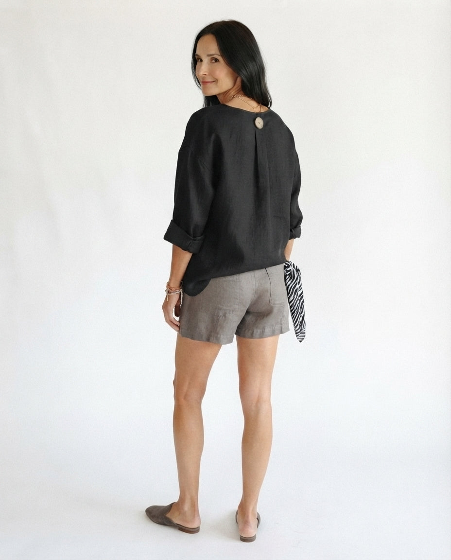 Button Front V Neck Blouse